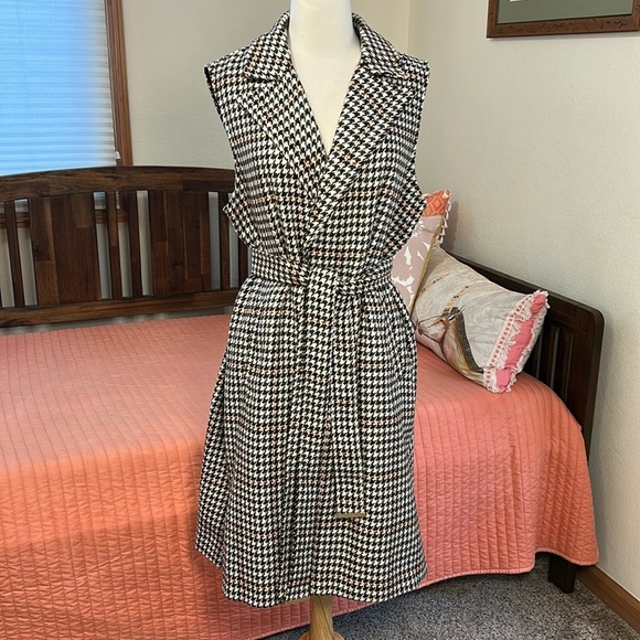 Marc New York Andrew Marc Houndstooth Longline Open Belted Sleeveless Jacket L - Picture 2 of 16